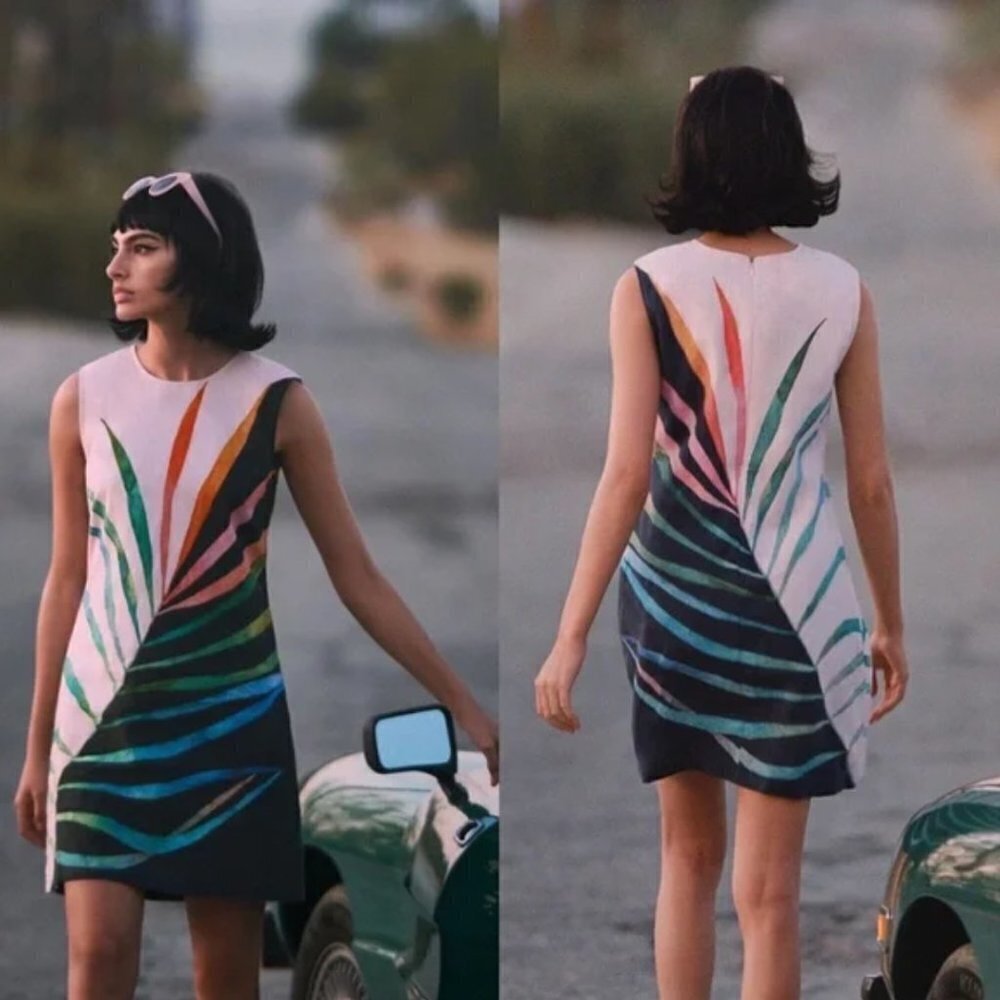 Anthropologie Conditions Apply Sleeveless Palm Print Shift Dress